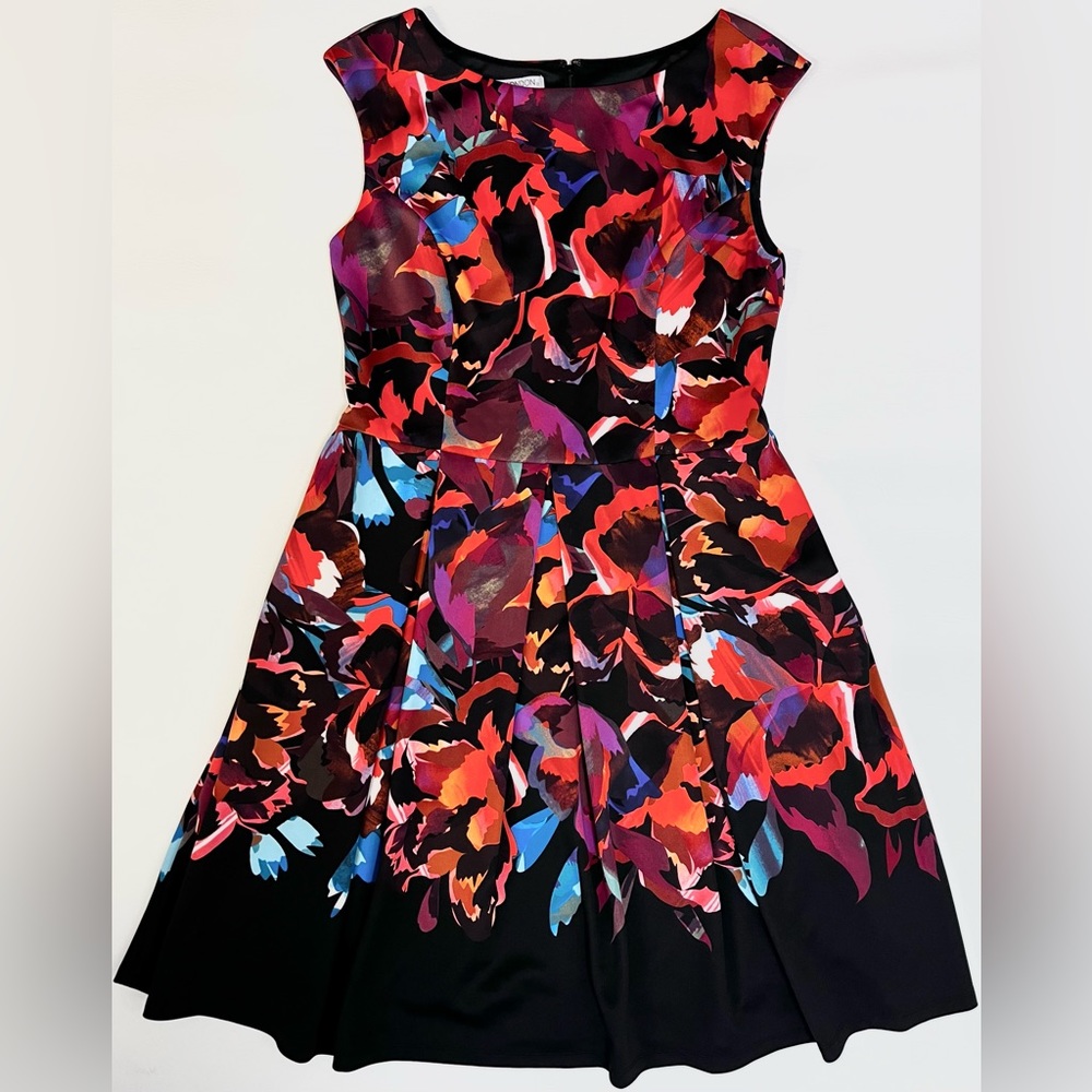 Maggy London Pleated Sleeveless Dress w/ Pockets Black Floral Size 14 Stitchfix